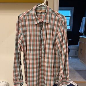 John Varvatos Men's Plaid Shirt in Blue, Red, and White